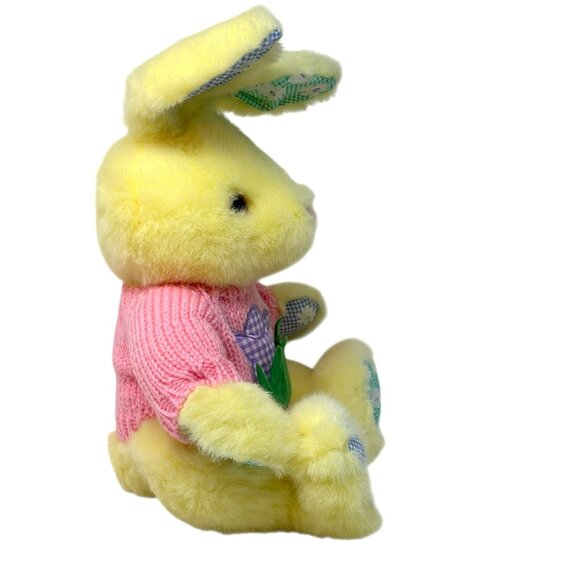 KIDS OF AMERICA Yellow Bunny Rabbit Plush Pink Crochet Sweater Floral Watering - Picture 4 of 6
